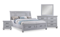 Kylie 6pc Bedroom Set with Storage Bed, Dresser, Mirror & Nightstand, Sand - King Size 