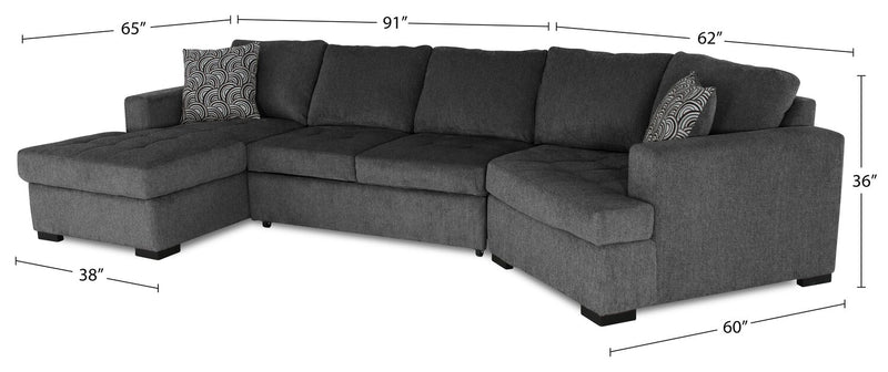 Legend 3-Piece Right-Facing Chenille Cuddler Sleeper Sectional with Chaise - Pepper 