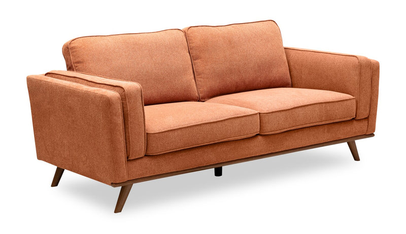 Kort & Co. Kassia 80\" Orange Linen-Look Fabric Condo-Size Sofa with Wood Base and Legs