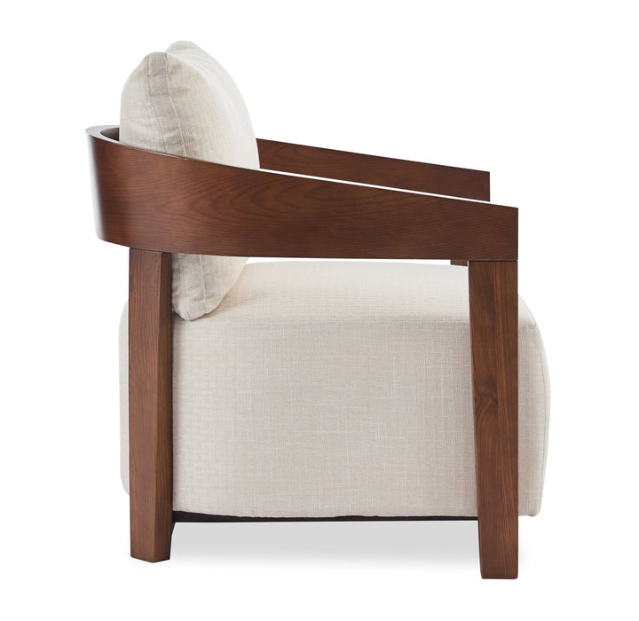 Amor 28.54\" Fabric Accent Chair with Wood Arms and Legs – Taupe