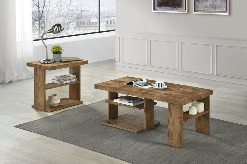 Devon 43.3\" Rustic Coffee Table with Shelf - Light Pine Finish Wood