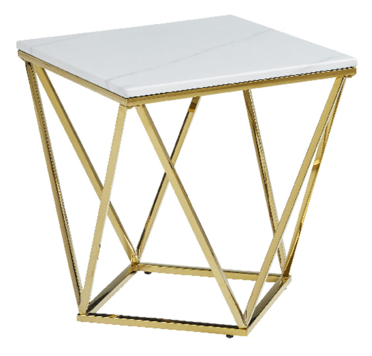 Amanda 21.5\" Modern Square End Table - White Marble Top with Gold Metal Base