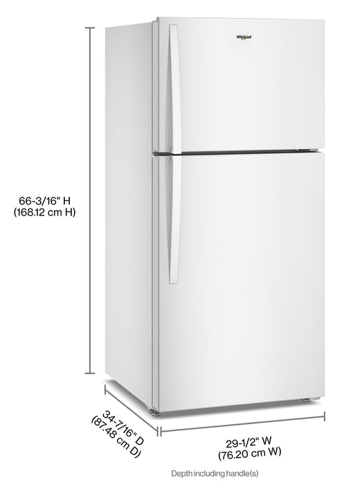 Whirlpool 29.5\" 19 Cu. Ft. Top Freezer Refrigerator with Total Coverage Cooling – White - WRTX7419SW
