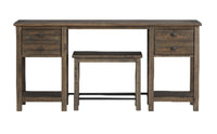 Edwin 64” Country Pine Sofa Table with Storage and Stool - Homestead Brown 