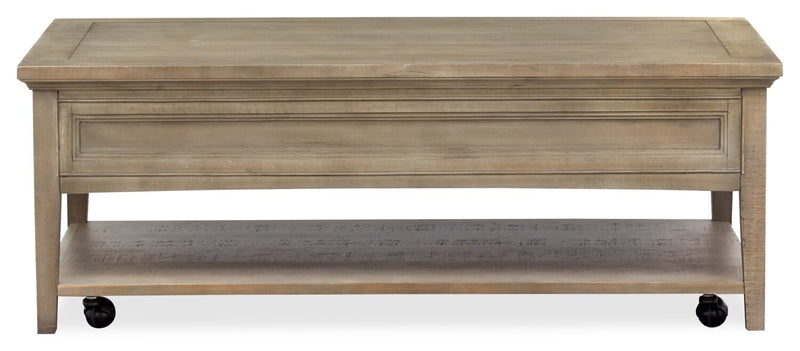 Hanson 50” Traditional Pine Coffee Table with Storage and Casters - Dovetail Grey