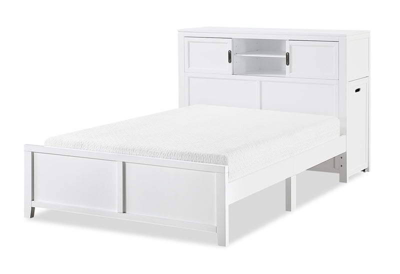 Quinn Full Bookcase Bed with Desk - White