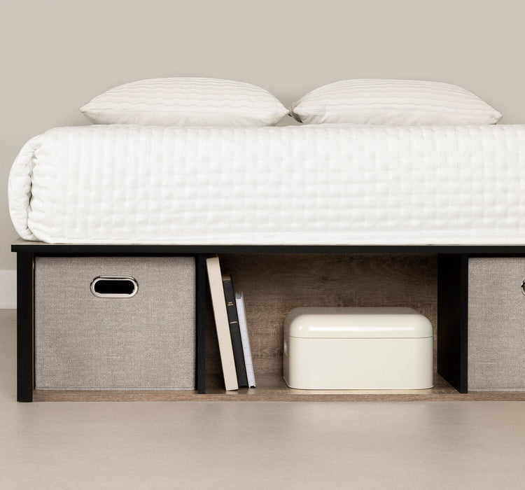 Everley Platform Bed with Built-in Storage & Baskets, Two-Tone - Full Size 