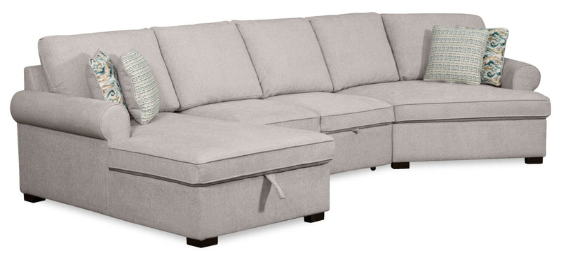 Scott Living Haven 3-Piece Right-Facing Chenille Fabric Cuddler Sleeper Sectional with Storage Chaise - Grey