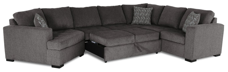 Legend 4-Piece Left-Facing Chenille Cuddler Sleeper Sectional - Pewter