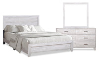 Arbor 5pc Bedroom Set with Panel Bed, Dresser & Mirror, Driftwood White  - King Size 