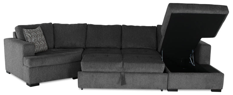 Legend 3-Piece Left-Facing Chenille Cuddler Sleeper Sectional with Chaise - Pepper 