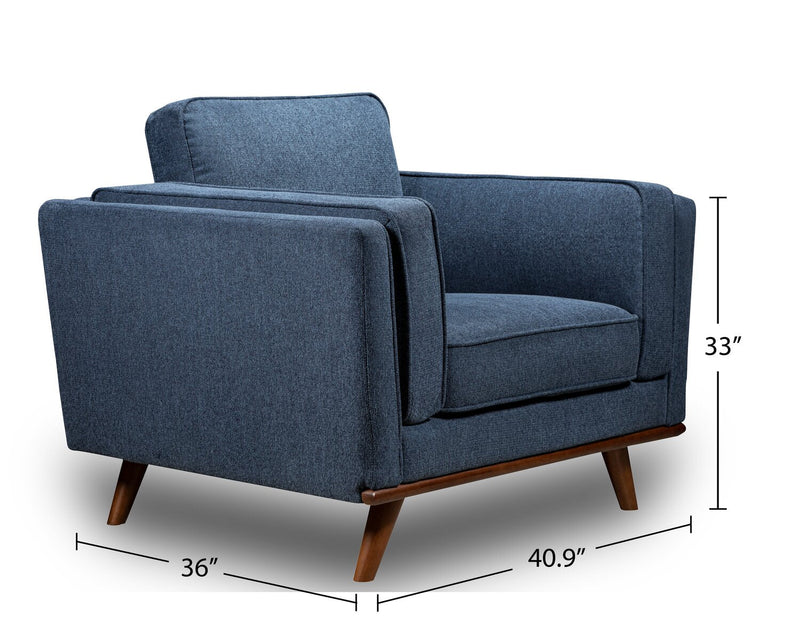 Kort & Co. Kassia 40.9\" Linen-Look Fabric Chair with Wood Base and Legs - Blue 