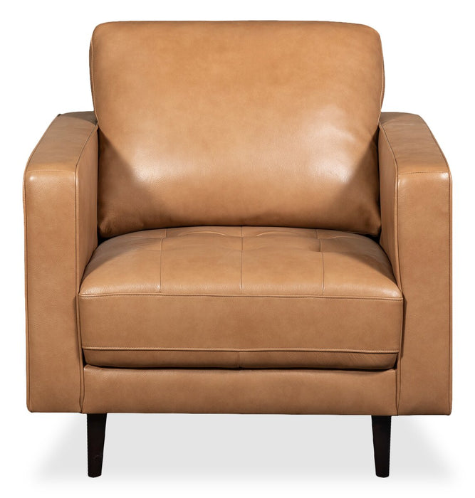 Edge 35\" Genuine Leather Chair with Wood Legs and Removable Back Cushion - Brown