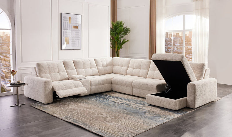 Scott Living Elevate Modular 7-Piece Right-Facing Beige Chenille Fabric Sectional with Power Reclining