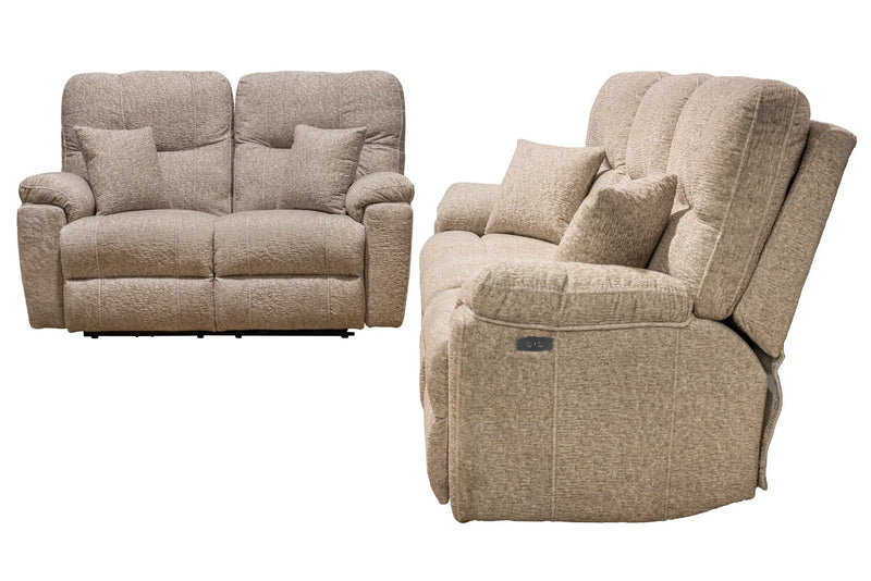 Canadian Made Dawson 87\" Fabric Power Reclining Sofa with USB Port and Accent Pillows - Beige