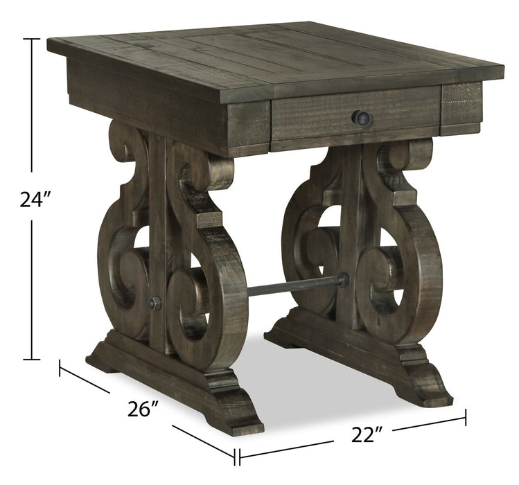 Bellamy 22\" Traditional End Table with Storage - Dark Brown Pine with Scroll Design Wood Base