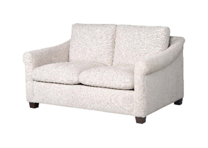 Mallie 60\" Shell White Chenille Fabric Loveseat with Rolled Arms and Wood Legs 