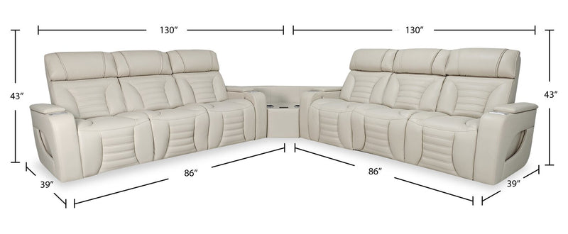 Zen 3-Piece Apricot Faux Leather Power Reclining Massage Sectional with Two Drop-Down Consoles