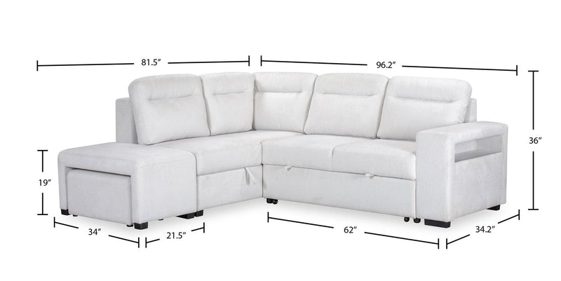 Primo Coast 3-Piece Left-Facing Ivory White Fabric Sleeper Sectional with Storage Chaise and Storage Armrest