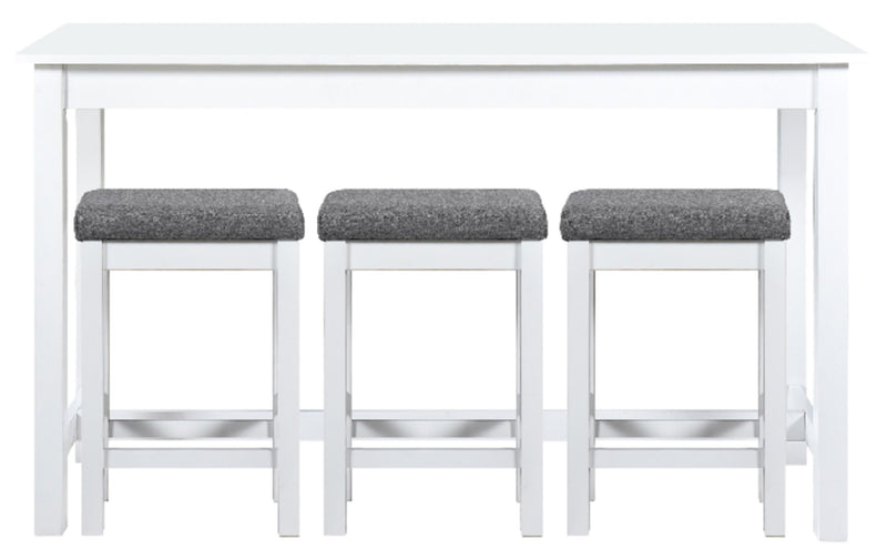 Noah 60” Modern Sofa Table with 3 Counter-Height Stools and USB Ports - White