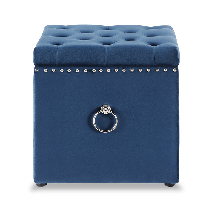 Yukon Square Velvet Storage Ottoman - Navy