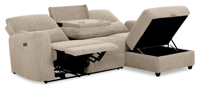 Meadow 2-Piece Right-Facing Taupe Chenille Fabric Power Reclining Sectional with Storage Chaise