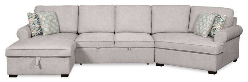 Scott Living Haven 3-Piece Right-Facing Chenille Fabric Cuddler Sleeper Sectional with Storage - Grey 