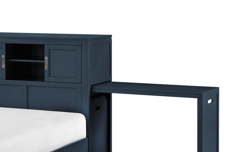 Quinn Full Bookcase Bed with Desk - Blue
