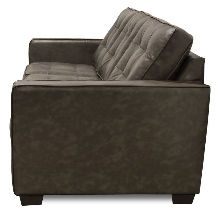 Clark 85\" Genuine Leather Sofa with Button Tufting – Charcoal  