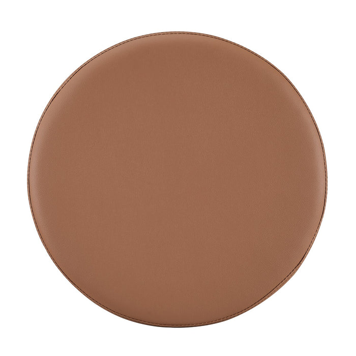 Manitoba Round Faux Leather Storage Ottoman - Brown