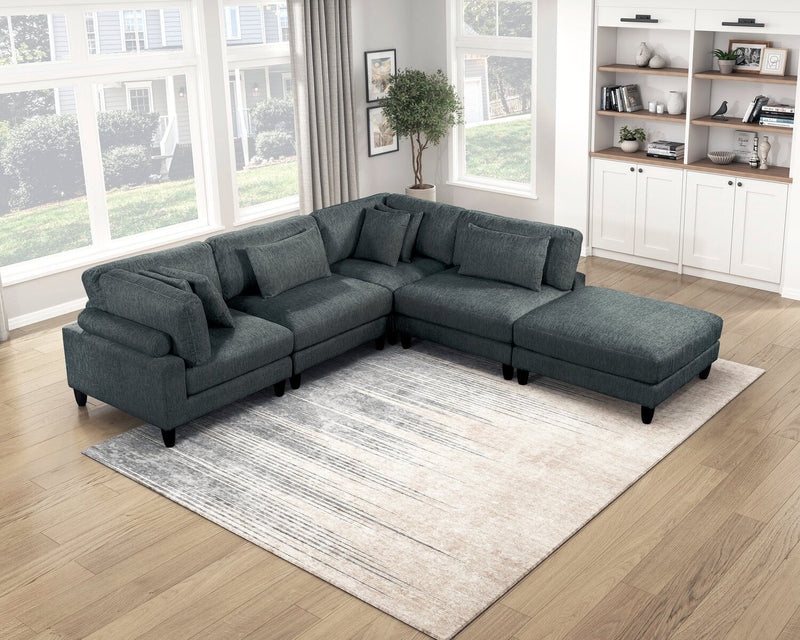 Lounge 5-Piece Chenille Modular Sectional with Ottoman – Grey 