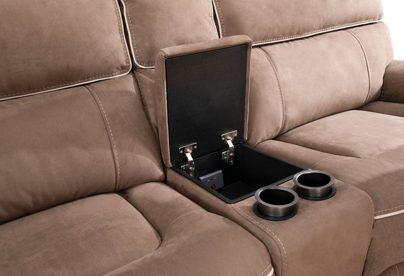 Cindy Crawford Home Newport 6-Piece Left-Facing Faux Suede Power Reclining Sectional with USB Port - Taupe 