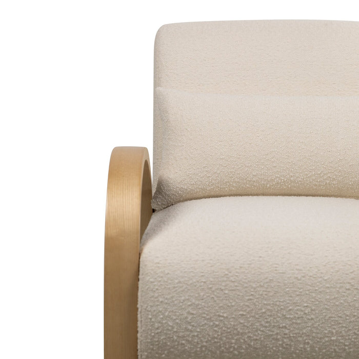 Loft 27.55\" White Boucle Fabric Accent Chair with Accent Pillow and Wood Armrests and Legs