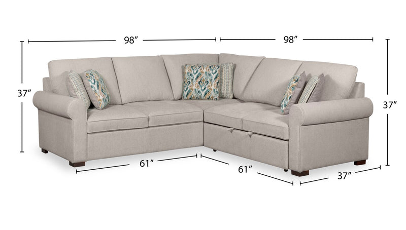 Scott Living Haven 3-Piece Right-Facing Grey Chenille Fabric Sleeper Sectional