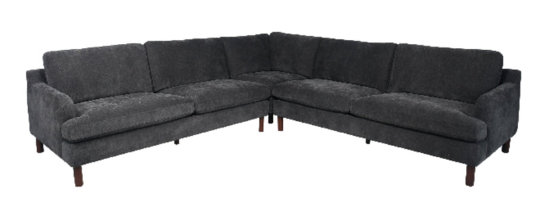 Jorja 3-Piece Granite Grey Chenille Fabric Sectional with Wood Legs and Six Accent Pillows