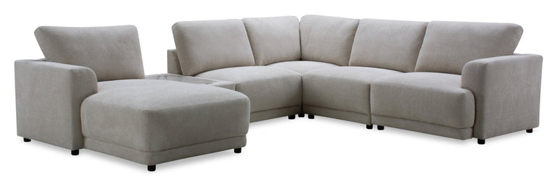 Voyage Modular 6-Piece Left-Facing Fabric Sectional with Console and Removable Back Cushions – Beige