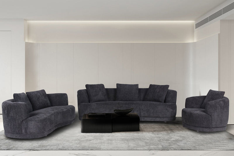 Moon 78\" Fabric Curved Loveseat with Accent Pillows - Wooly Raven Black 