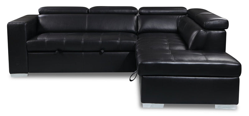 Drake 3-Piece Right-Facing Leather-Look Fabric Sleeper Sectional with Storage Ottoman - Black 