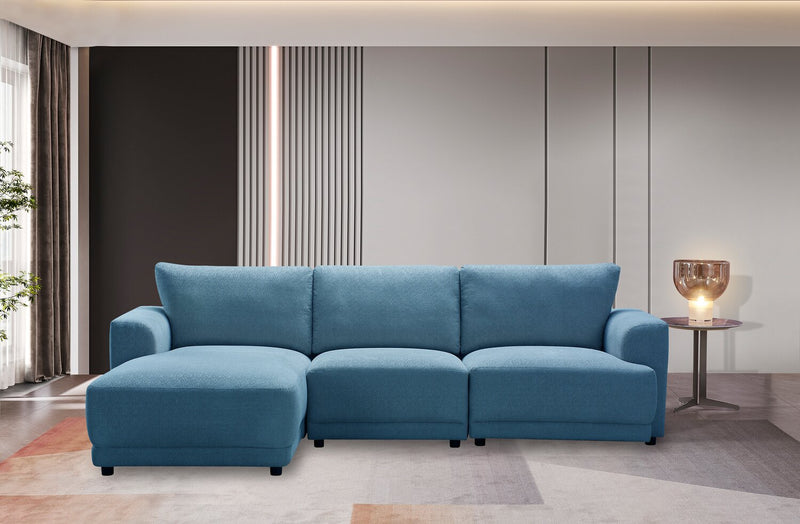 Voyage Modular 3-Piece Left-Facing Fabric Sectional with Removable Back Cushions – Blue 