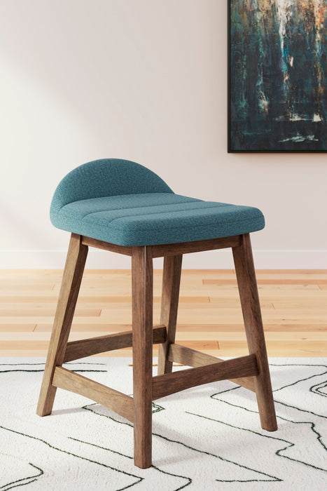 Jovi Counter-Height Stool with Linen-Look Fabric, 24\"H, Wood - Blue 