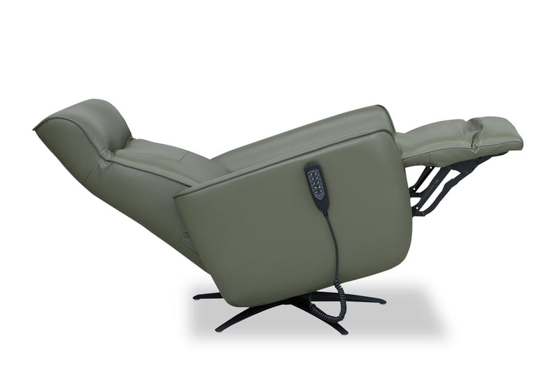 Serene 31\" Green Genuine Leather Power Reclining Massage Chair with Power Headrest and Heated Seat