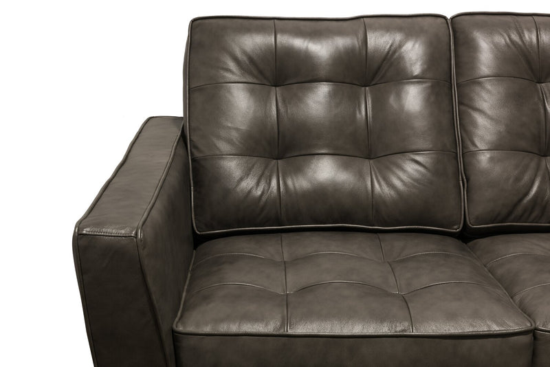 Clare 85\" Genuine Leather Sofa with Button Tufting – Charcoal 