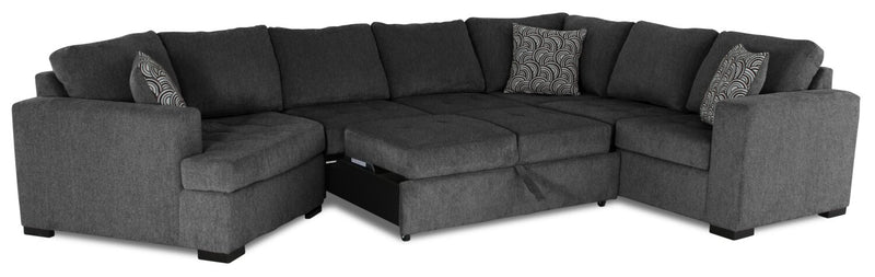 Legend 4-Piece Left-Facing Chenille Cuddler Sleeper Sectional - Pepper