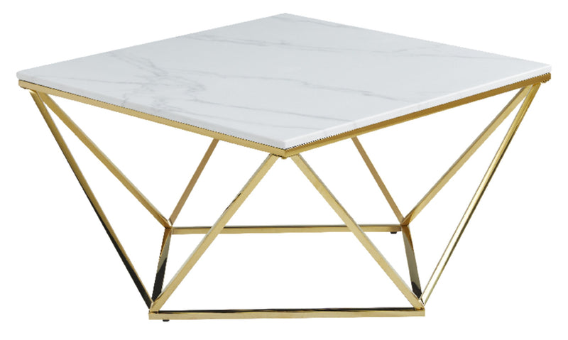Amanda 31.5\" Modern Square Coffee Table - White Marble Top with Gold Metal Base