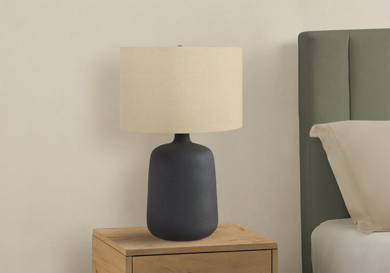 24\" Black Ceramic with Beige Shade Table Lamp