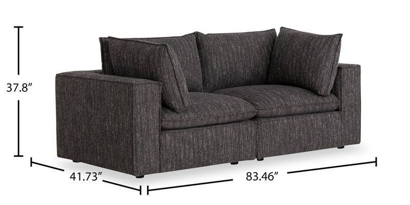 Fusion Modular 83.46\" Charcoal Grey Chenille Fabric Loveseat with Removable Feather Down Back Cushions 