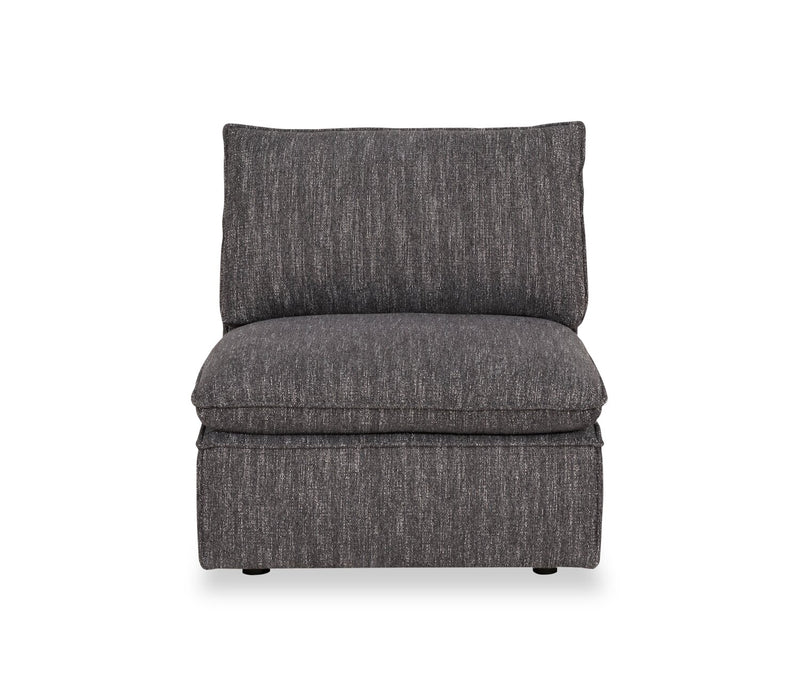 Fusion Modular 4-Piece Charcoal Grey Chenille Fabric Sectional with Feather Down Cushions and Ottoman