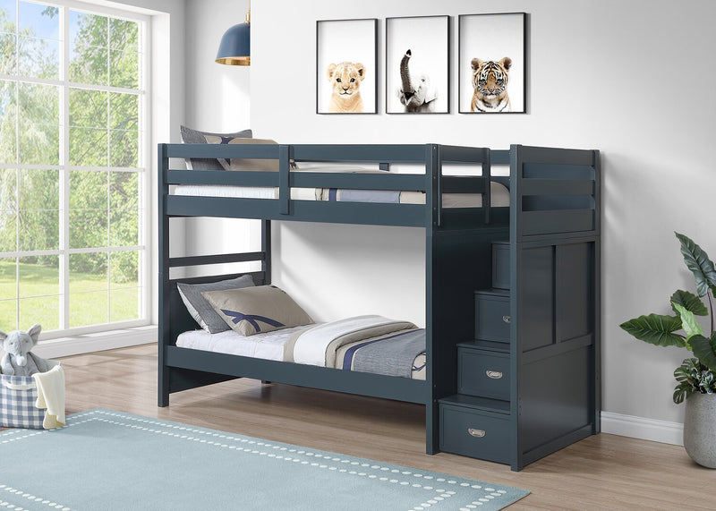 Quinn Twin/Twin Staircase Bunk Bed - Blue