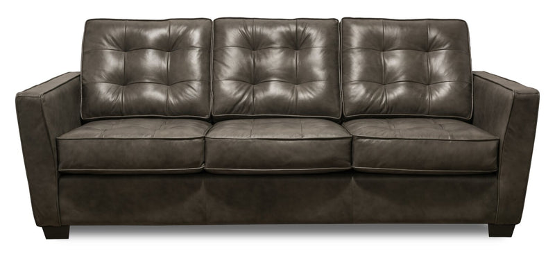 Clare 85\" Genuine Leather Sofa with Button Tufting – Charcoal 