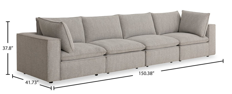 Fusion Modular 4-Piece Silver Grey Chenille Fabric Sectional with Removable Feather Down Back Cushions